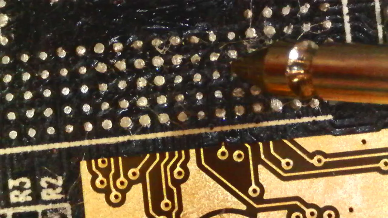 Closeup of BGA traces with probe